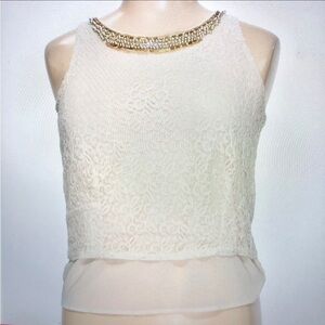 Lace Top Beaded Neckline Cream Size XL by Stoosh